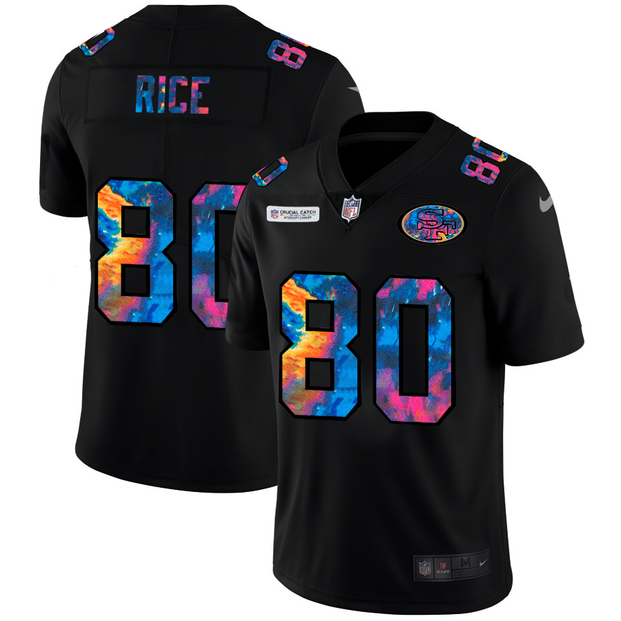 NFL San Francisco 49ers #80 Jerry Rice Men Nike MultiColor Black 2020 Crucial Catch Vapor Untouchable Limited Jersey